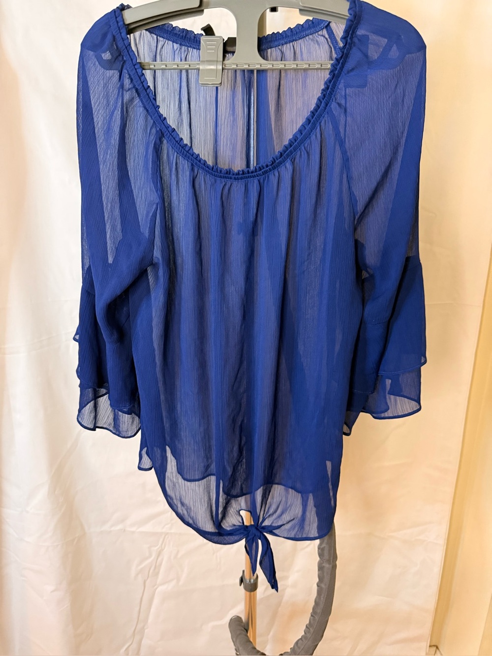new directions Royal Blue Sheer Tie-Hem Blouse